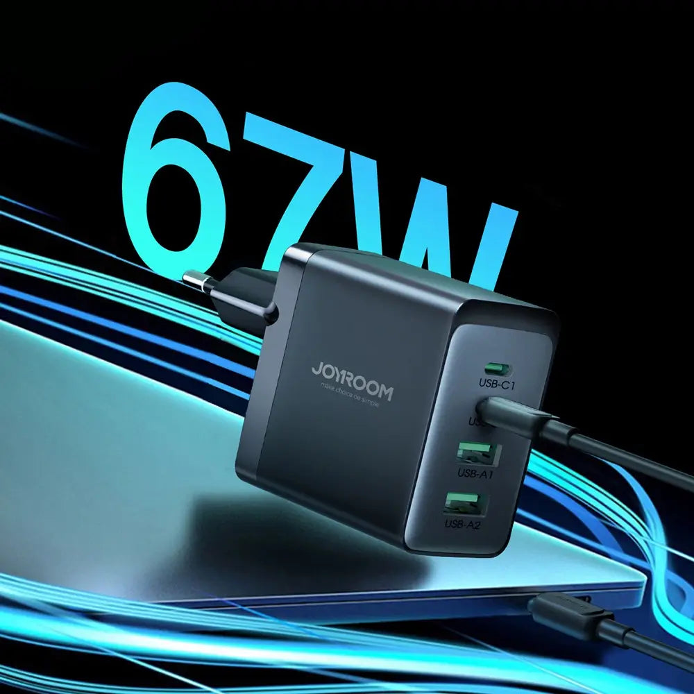 Joyroom GaN 67W Ladegerät (4 Ports: 2C+2A) inkl. USB-C Kabel (Schwarz) - MIZO.at