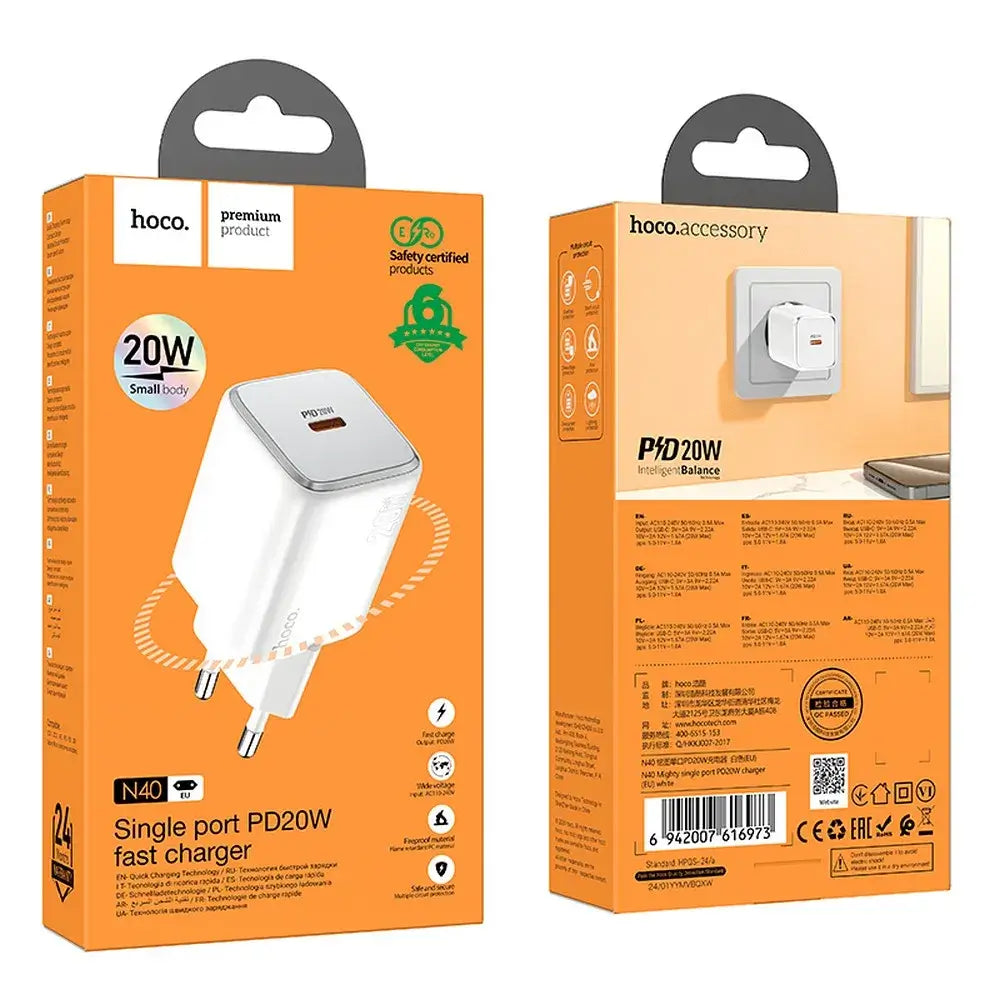 Hoco USB-C QC PD 20W N40 Schnellladegerät Weiß - MIZO.at