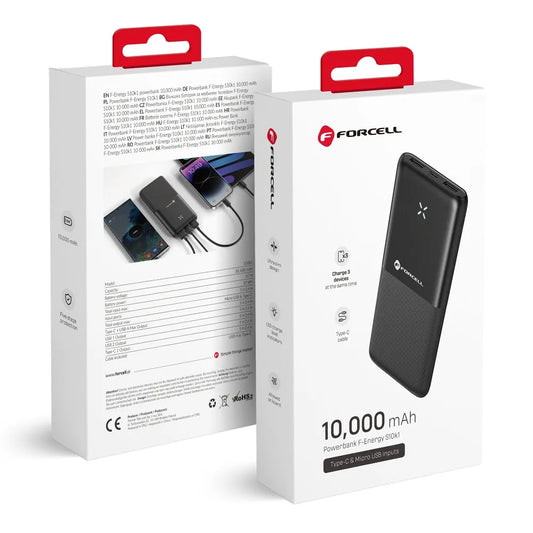 Forcell F-Energy S10K1 Power Bank | 10,000mAh Black Charger - MIZO.at