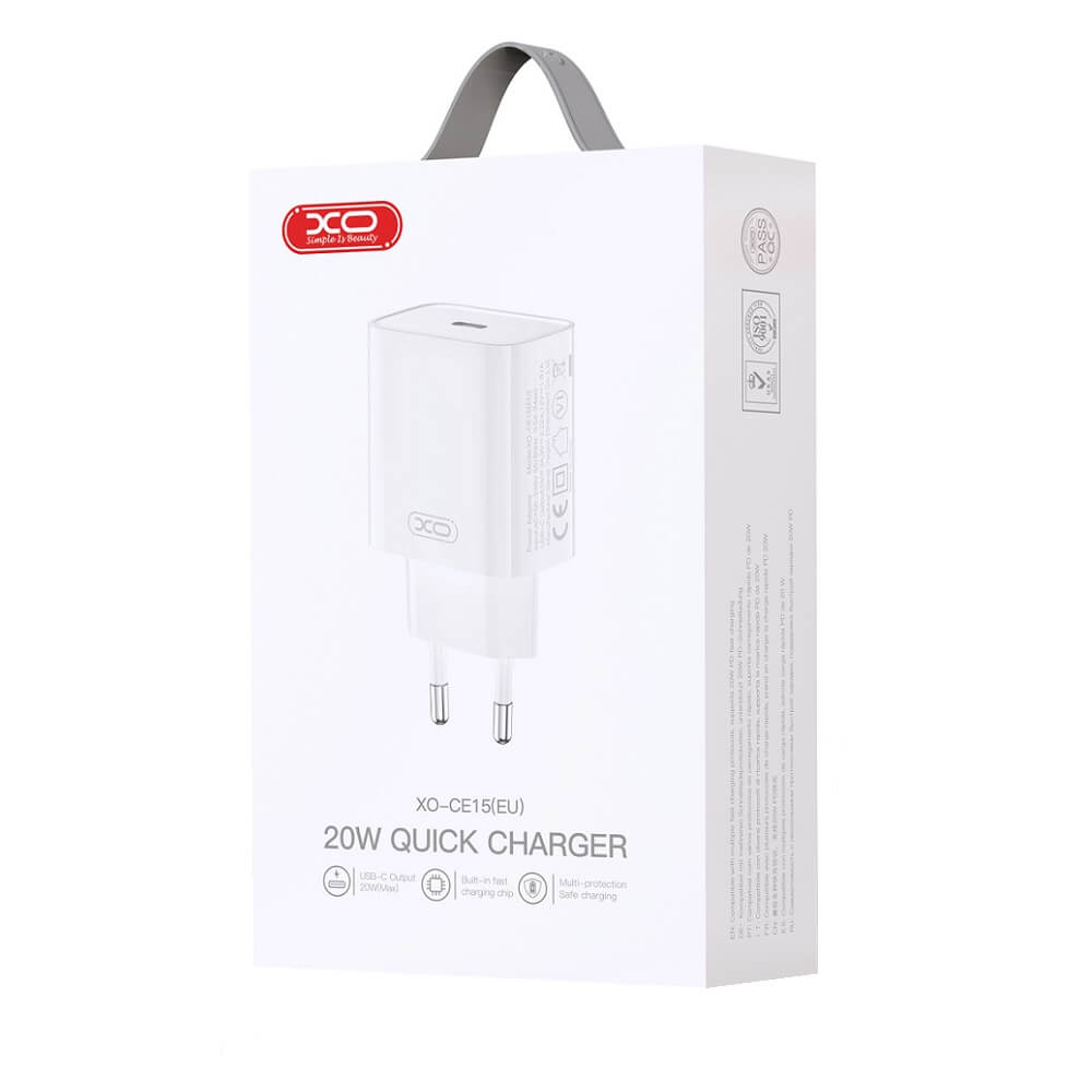 XO CE15 USB-C Ladegerät 20W PD – Weiß | Kompakter Wand-Adapter - MIZO.at