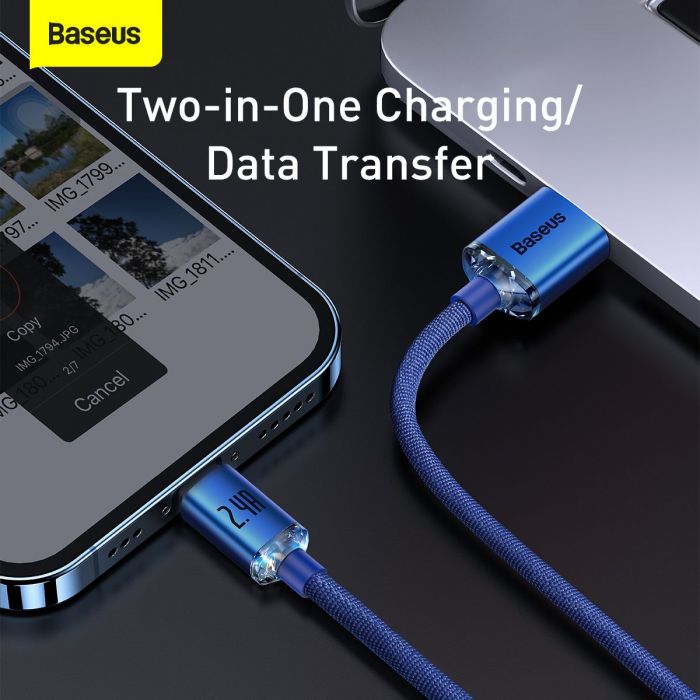 Lightning Crystal Shine Kabel, 2 m Blau – 2,4A Schnellladen & Glanz Design - MIZO.at