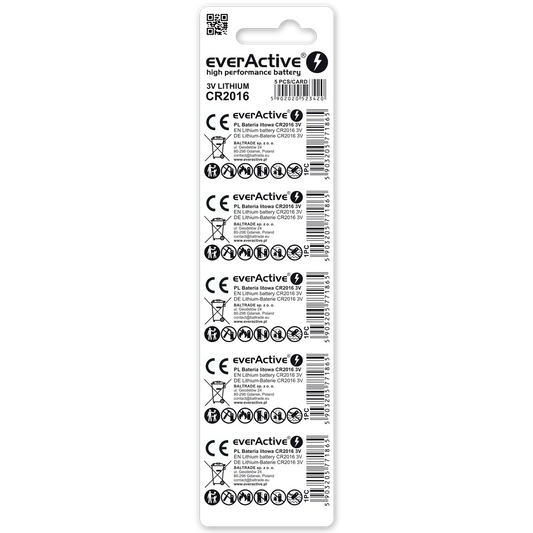5er Pack everActive CR2016 Lithium Knopfzellen 3 V - MIZO.at