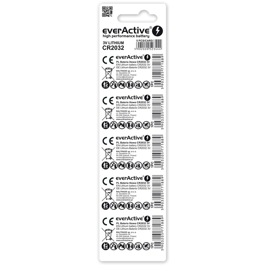 everActive CR2032 Lithium Batterien 5er Pack – 3,0V Knopfzellen - MIZO.at