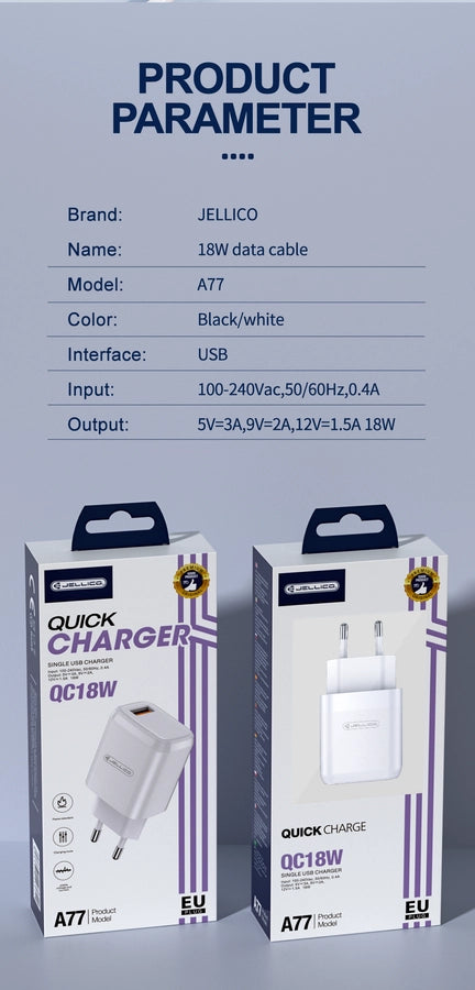 Jellico Wall Charger | 22.5W QC3.0 Fast Charging USB Adapter A77 - MIZO.at