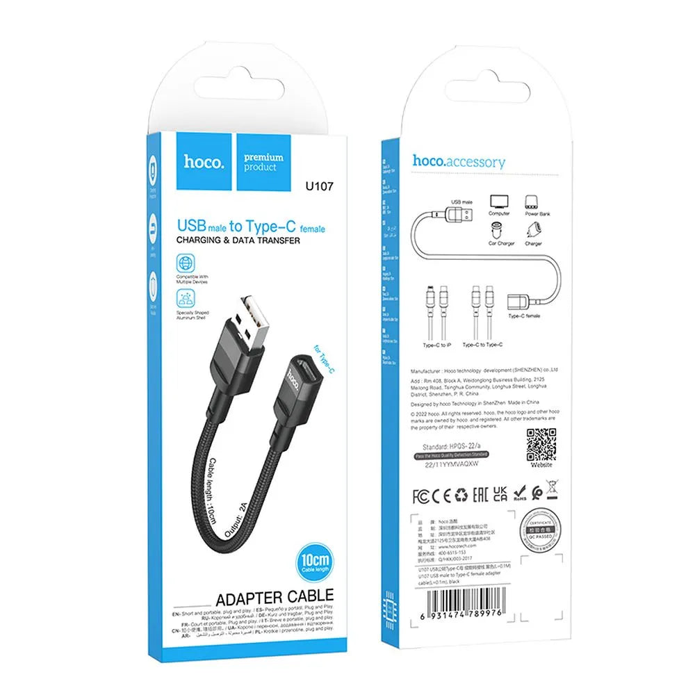 Hoco USB zu Type-C OTG Adapter – 10cm Schwarz Kompakt Praktisch - MIZO.at