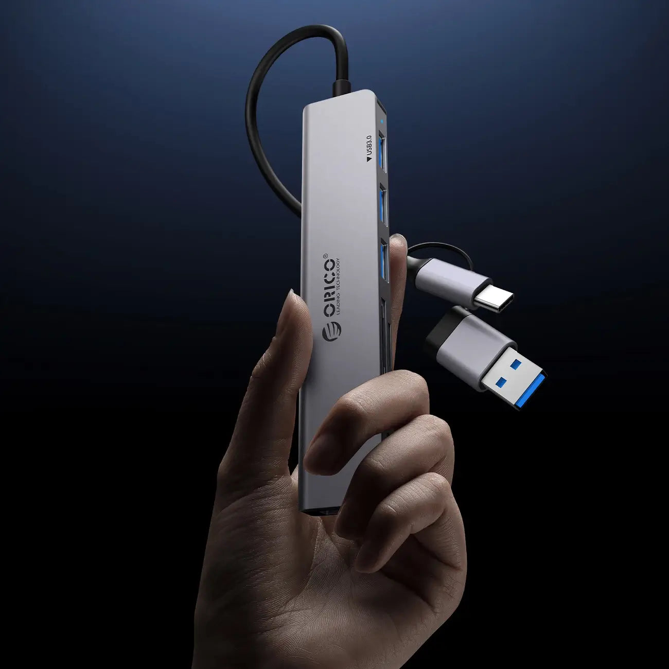 Orico YSA5-U3 USB-Hub 4-Port | USB-A/C, 5 Gbit/s, Grau - MIZO.at