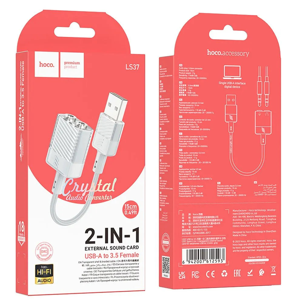Hoco Aux USB zu Dual 3,5mm Jack Adapter – Grau Dual Audio Praktisch - MIZO.at