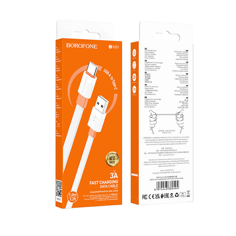 Borofone BX89 Union Cable | USB-C 3A, 1 m Weiß/Orange - MIZO.at