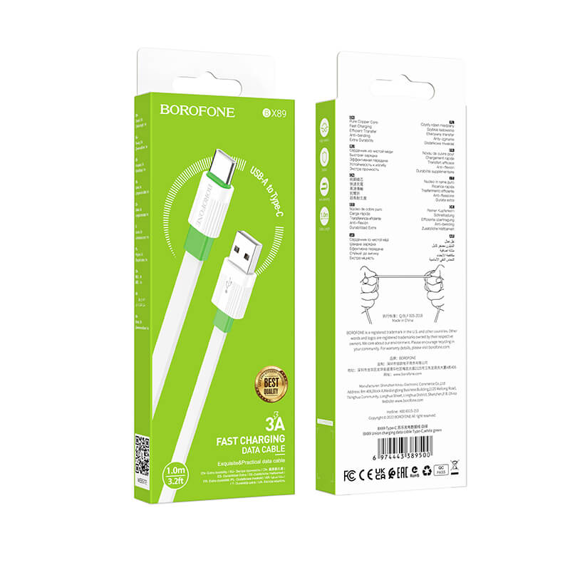 Borofone BX89 Union Cable | USB-C 3A, 1 m Weiß/Grün - MIZO.at