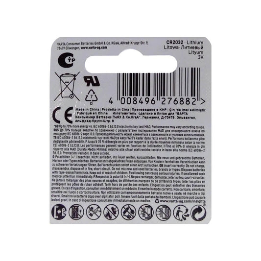 VARTA CR2032 Lithium-Knopfzelle 3V 230mAh – Lange Lebensdauer - MIZO.at
