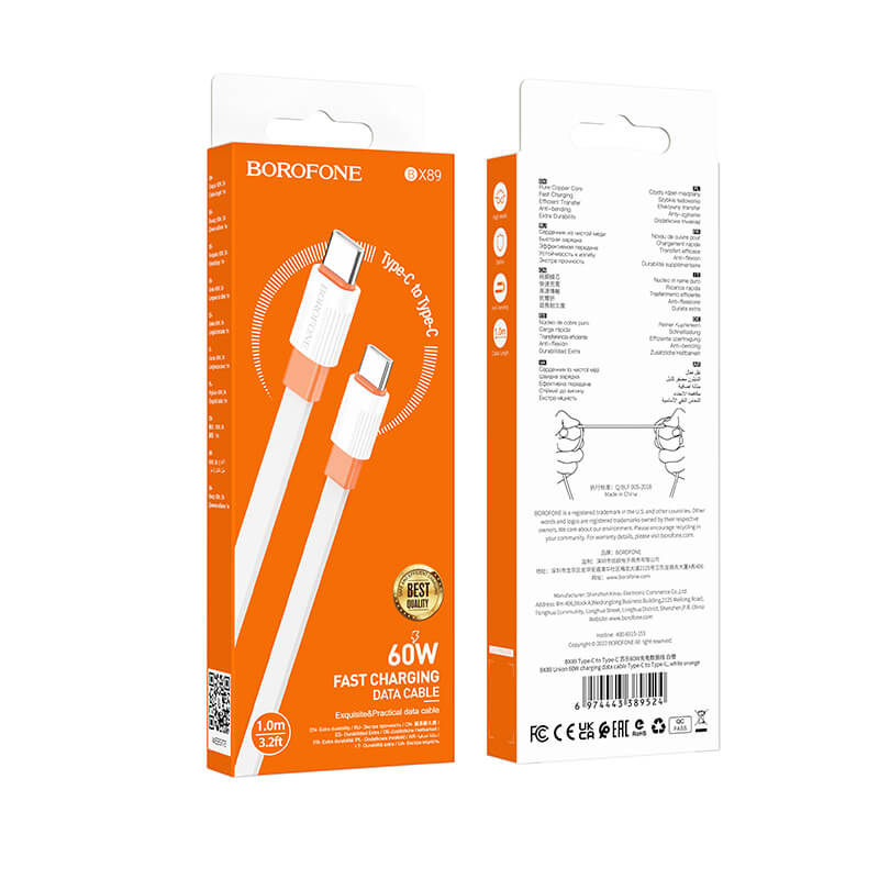 Borofone BX89 Union USB-C auf USB-C | PD 60W, 1 m Weiß/Orange - MIZO.at