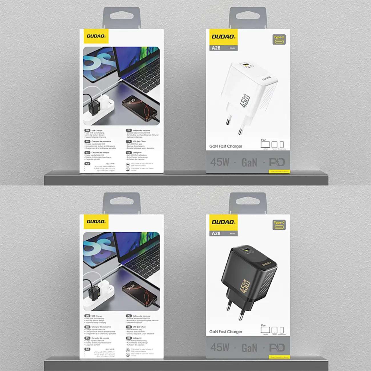 Dudao A28 GaN 45W USB-C Wandladegerät Weiß PD/QC 3.0 - MIZO.at