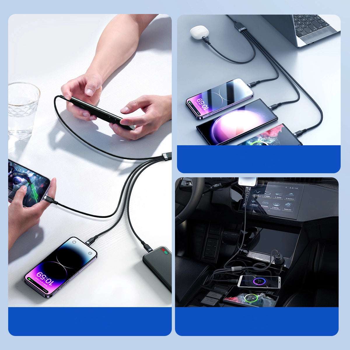 USB-Type-C auf 2x Lightning & Micro-USB Kabel, 1,2 m Schwarz – 3,5A Multi-Ladekabel - MIZO.at