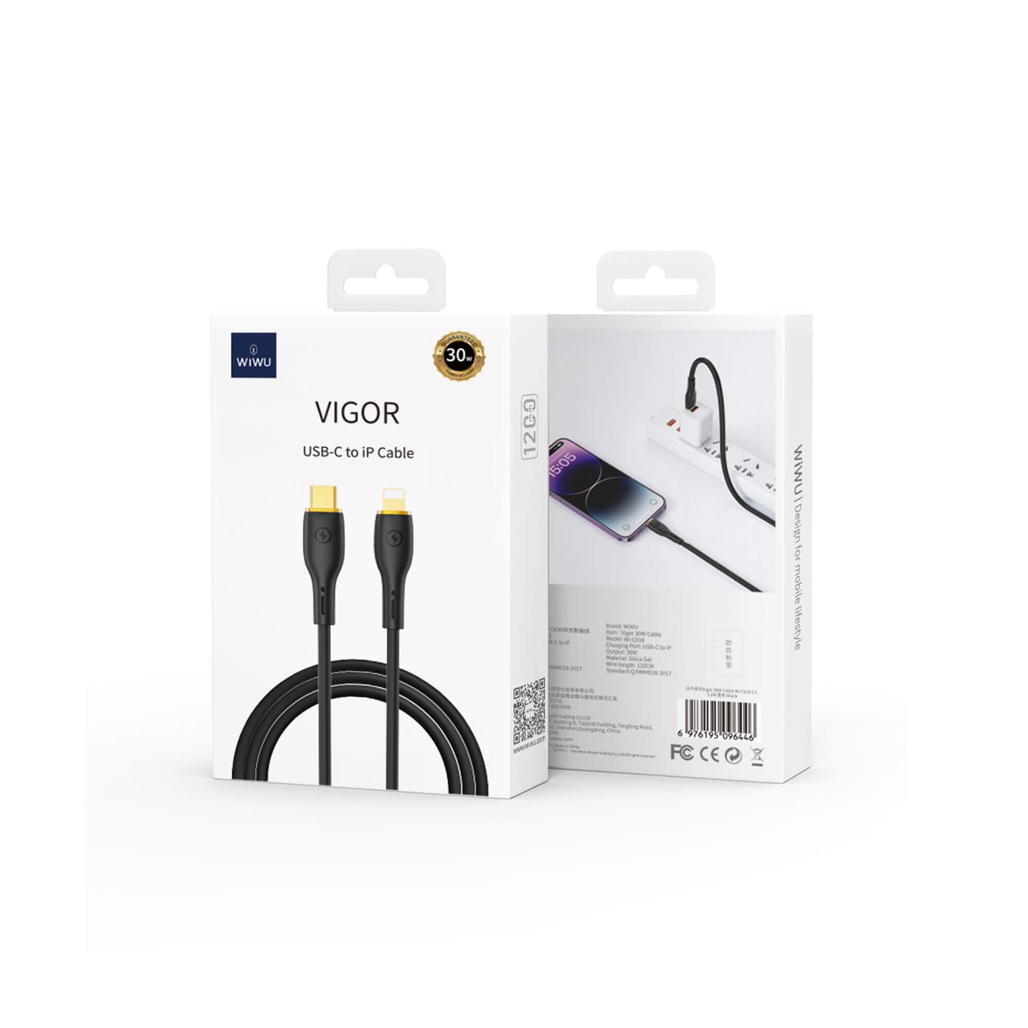 WIWU YQ01 USB-C auf Lightning Kabel 30W – 1,2m, Schwarz - MIZO.at