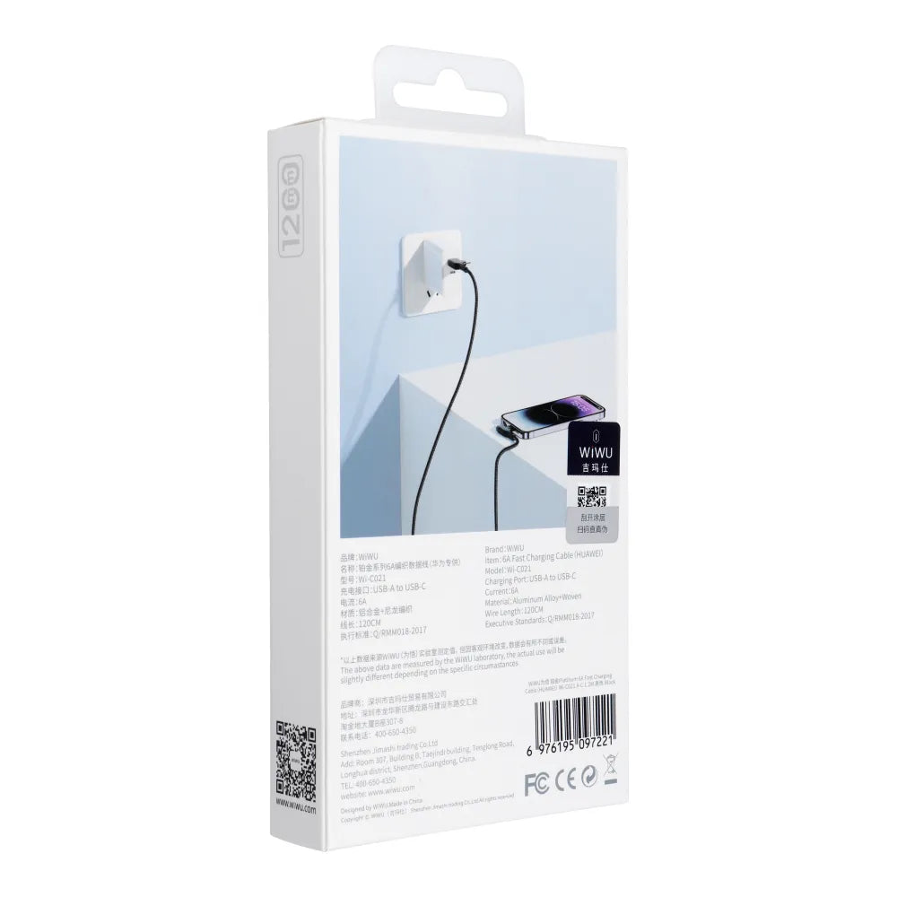 Platinum Series USB-C-Kabel – 6 A Fast Charge, Nylon-Geflecht, 1,2 m - MIZO.at