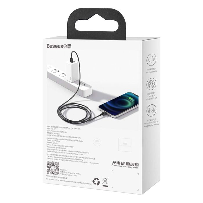 iPhone Ladekabel USB C auf Lightning 20W Schnellladen 1 m Baseus Schwarz - MIZO.at