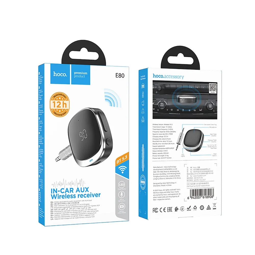 Hoco E80 Bluetooth AUX Adapter 3,5mm Mit Display Schwarz - MIZO.at