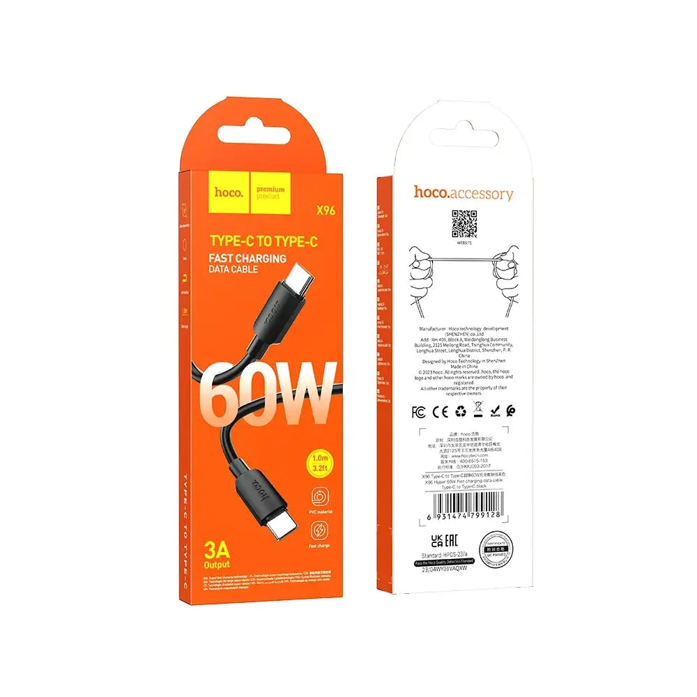 HOCO X96 USB-C auf USB-C Kabel 60W (1m) – PD Schnellladekabel Schwarz - MIZO.at