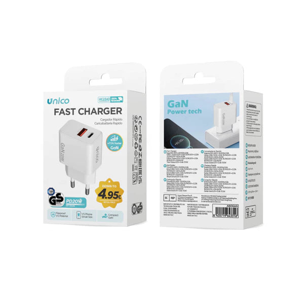HC2343 Dual USB-A & USB-C PD 20W GaN Ladegerät Weiß - MIZO.at
