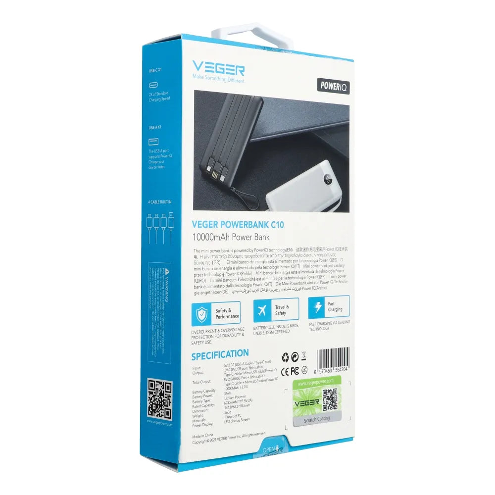 Veger C10 Power Bank 10000mAh – Multi-Port Schnellladung - MIZO.at