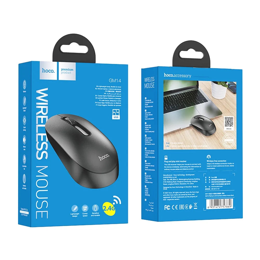 Hoco GM14 Platinum Maus Schwarz – 2.4G Wireless Kabellose Maus - MIZO.at