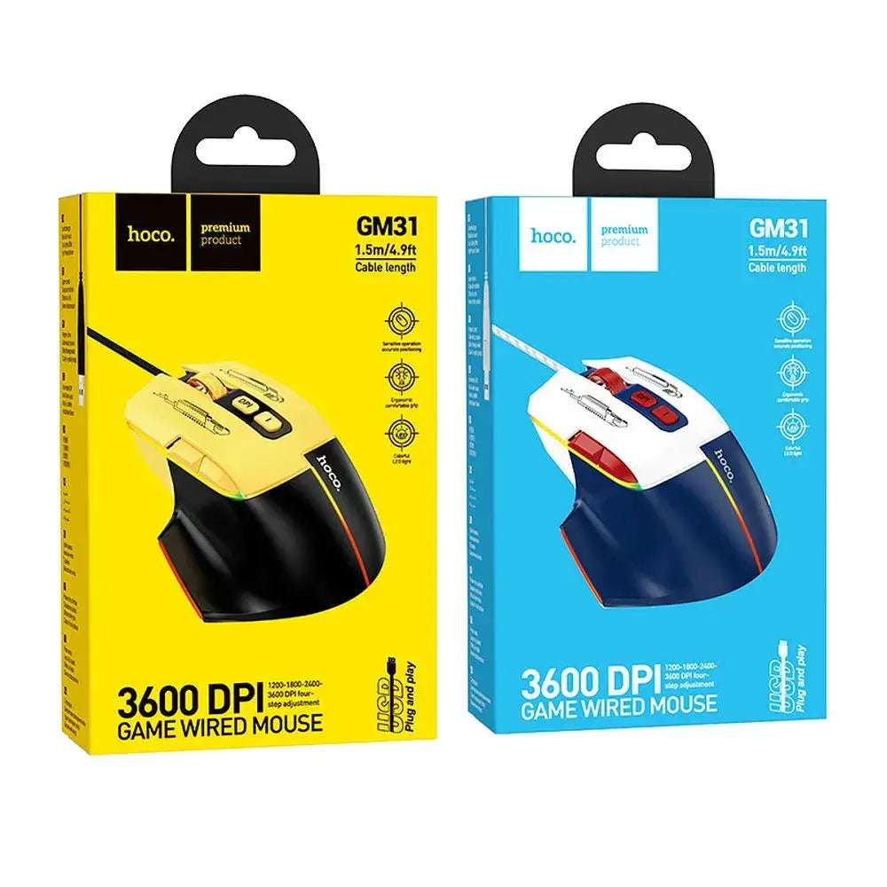 HOCO Gaming Maus 3600 DPI – Kabelgebunden USB-A – Optische Maus Schwarz/Gelb - MIZO.at