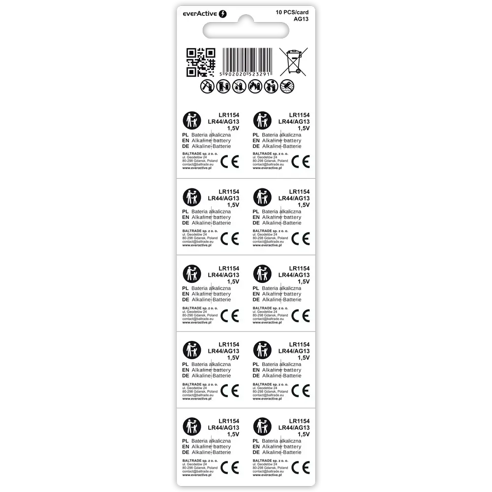 10x everActive AG13 LR44 G13 LR1154 Alkaline Knopfzellen - MIZO.at