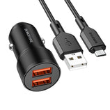 Borofone BZ19 Wisdom Car Charger 2xUSB | QC/FCP/AFC 12W + Cable - MIZO.at