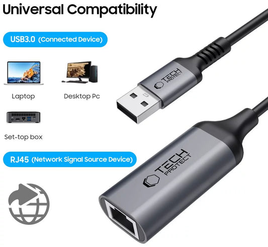 Tech-Protect UltraBoost USB 3.0 to Ethernet Adapter | 1000Mbps, Black - MIZO.at