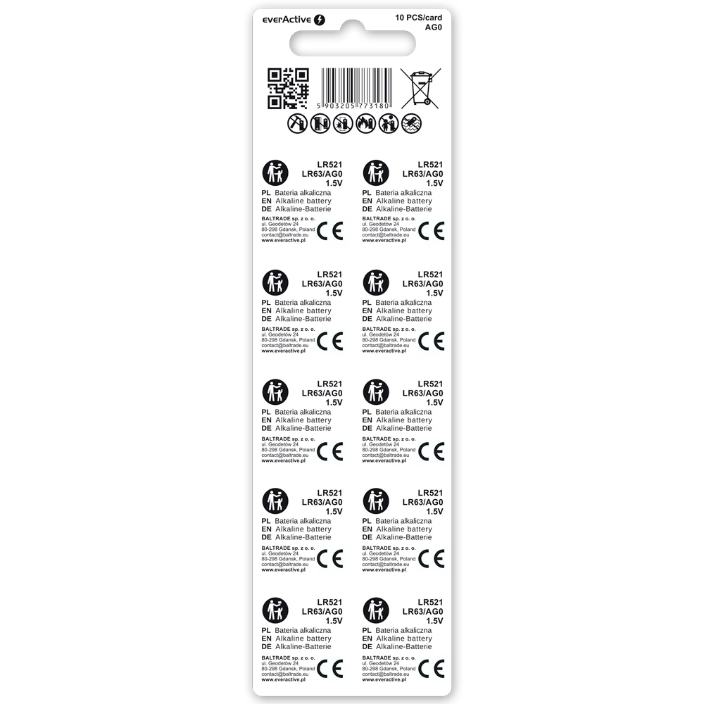 10er Pack EverActive AG0 G0 LR521 Mini Alkaline Batterien - MIZO.at