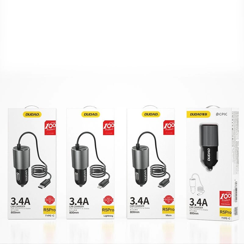Dudao USB Auto-Ladegerät – Eingebautes Type-C Kabel 3,4A - MIZO.at
