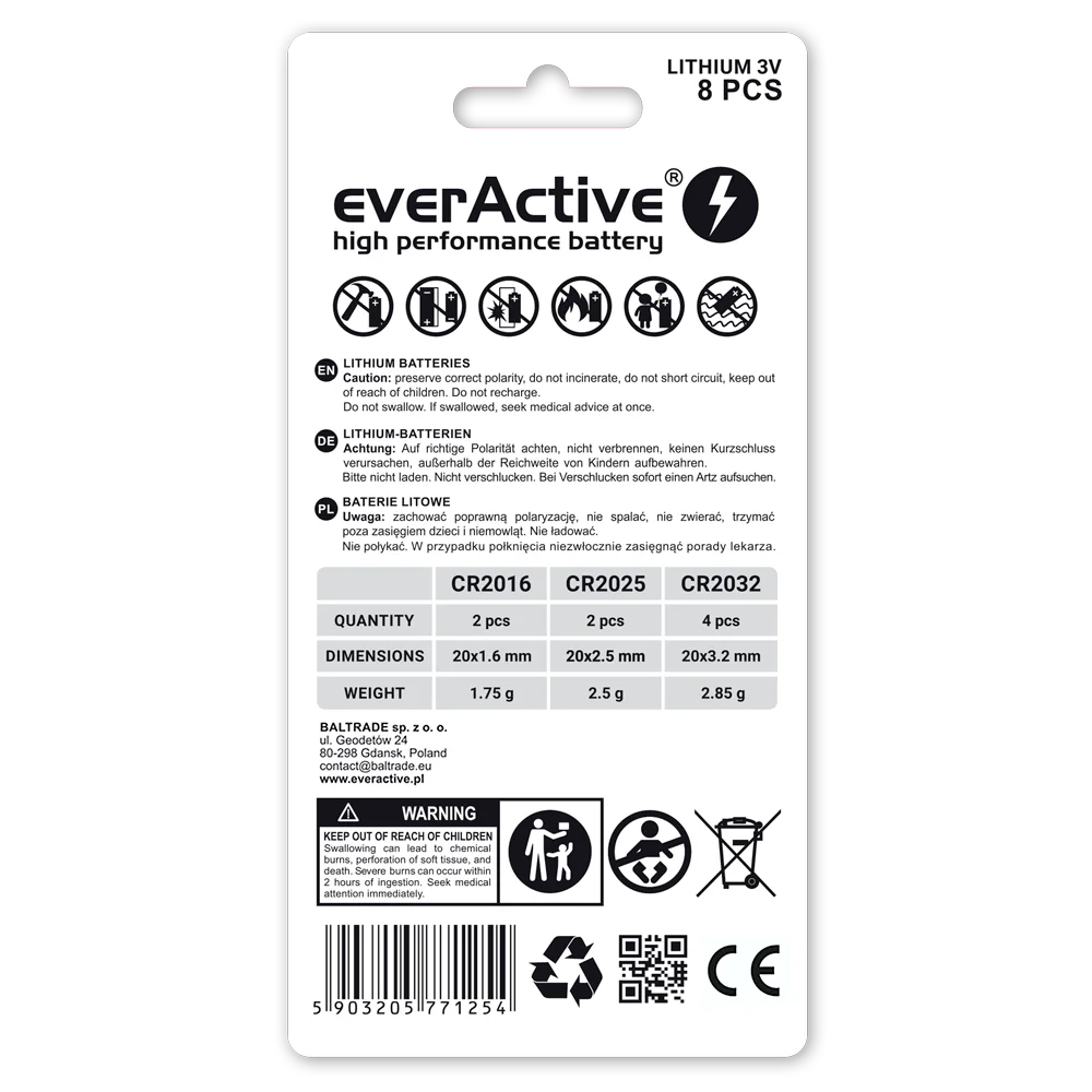 everActive Knopfzellen Set 8er – CR2032/CR2025/CR2016 - MIZO.at