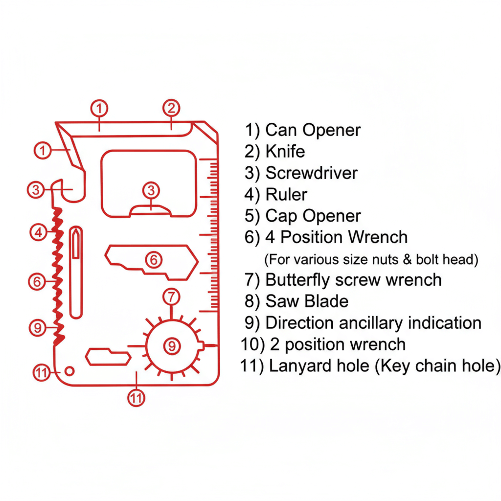 Multitool-Karte Metall – 11 Funktionen im kompakten Survival-Tool - MIZO.at