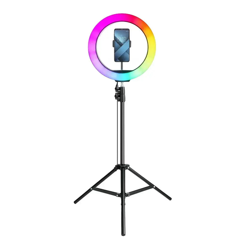LED Ring Stream RGB Lamp 12" with Phone Holder & Tripod | Black - MIZO.at