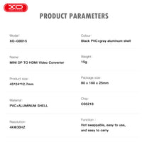XO GB015 Mini DisplayPort to HDMI Adapter | 4K Gray - MIZO.at