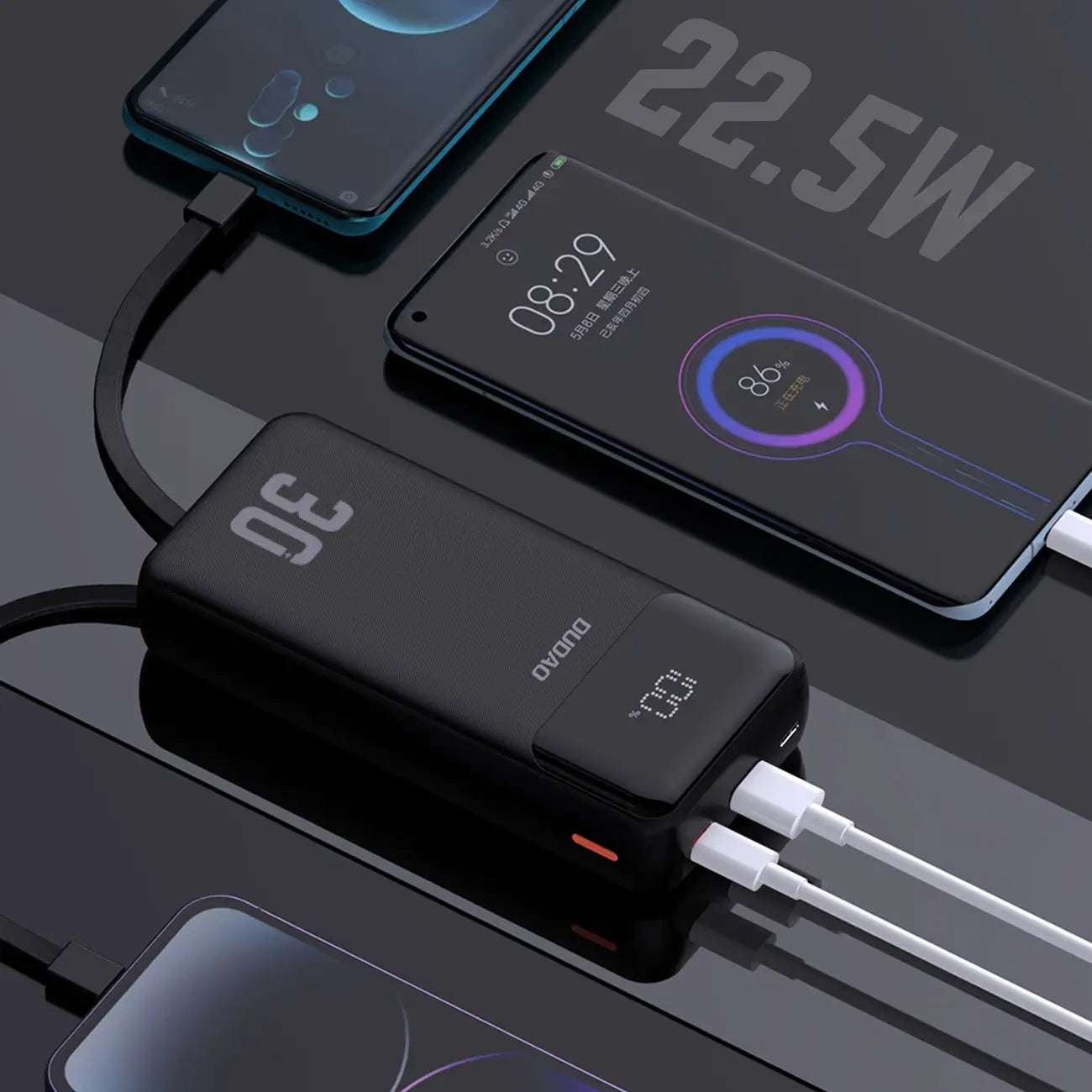 Dudao K15MAX 30000mAh PD 22.5W Powerbank with Built-in Cables – Black