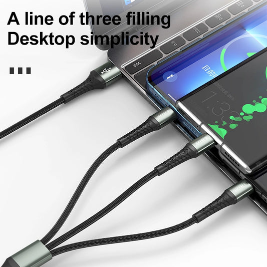 B11 3-in-1 Schnellladekabel – USB-C, Lightning & Micro-USB Schwarz 1,2 m - MIZO.at