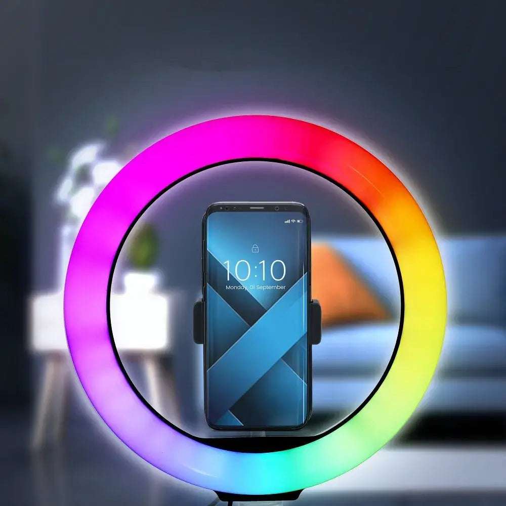 LED Ring Stream RGB Lamp 12" with Phone Holder & Tripod | Black - MIZO.at