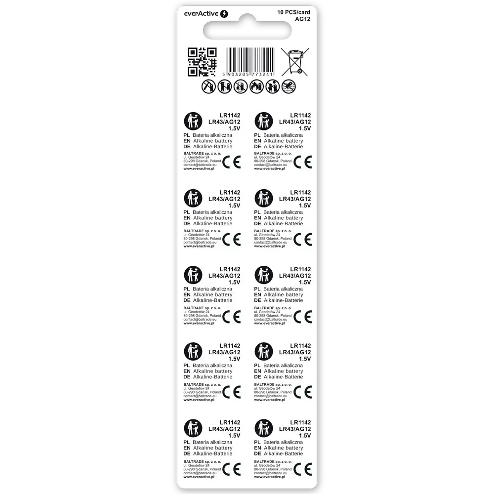 everActive AG12 LR1142 Alkaline Batterie 10er Pack Mercury Free - MIZO.at