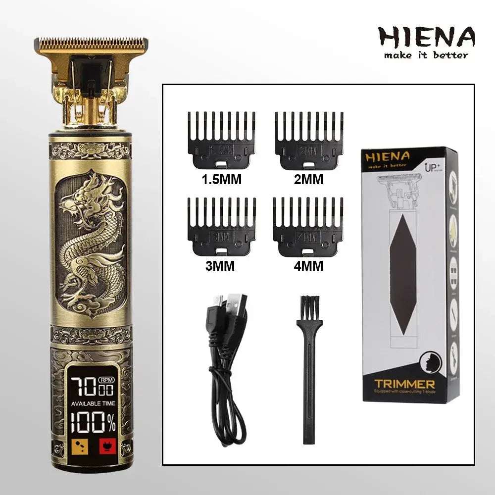 T9 Dragon Motif Hair Clipper with LED Display – Gold