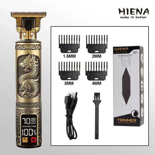 T9 Dragon Motif Hair Clipper with LED Display – Gold