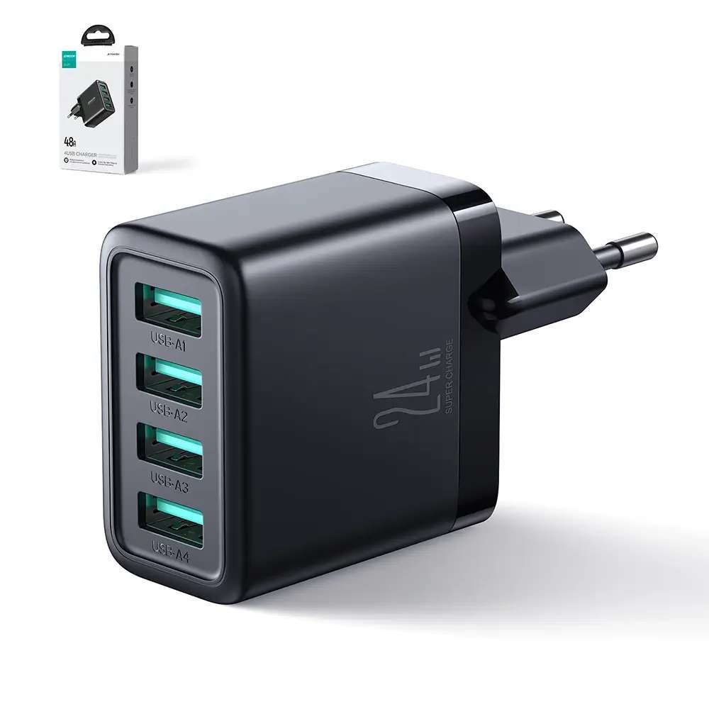 Joyroom JR-TCN03 24W 4-Port USB-A Wall Charger – Black