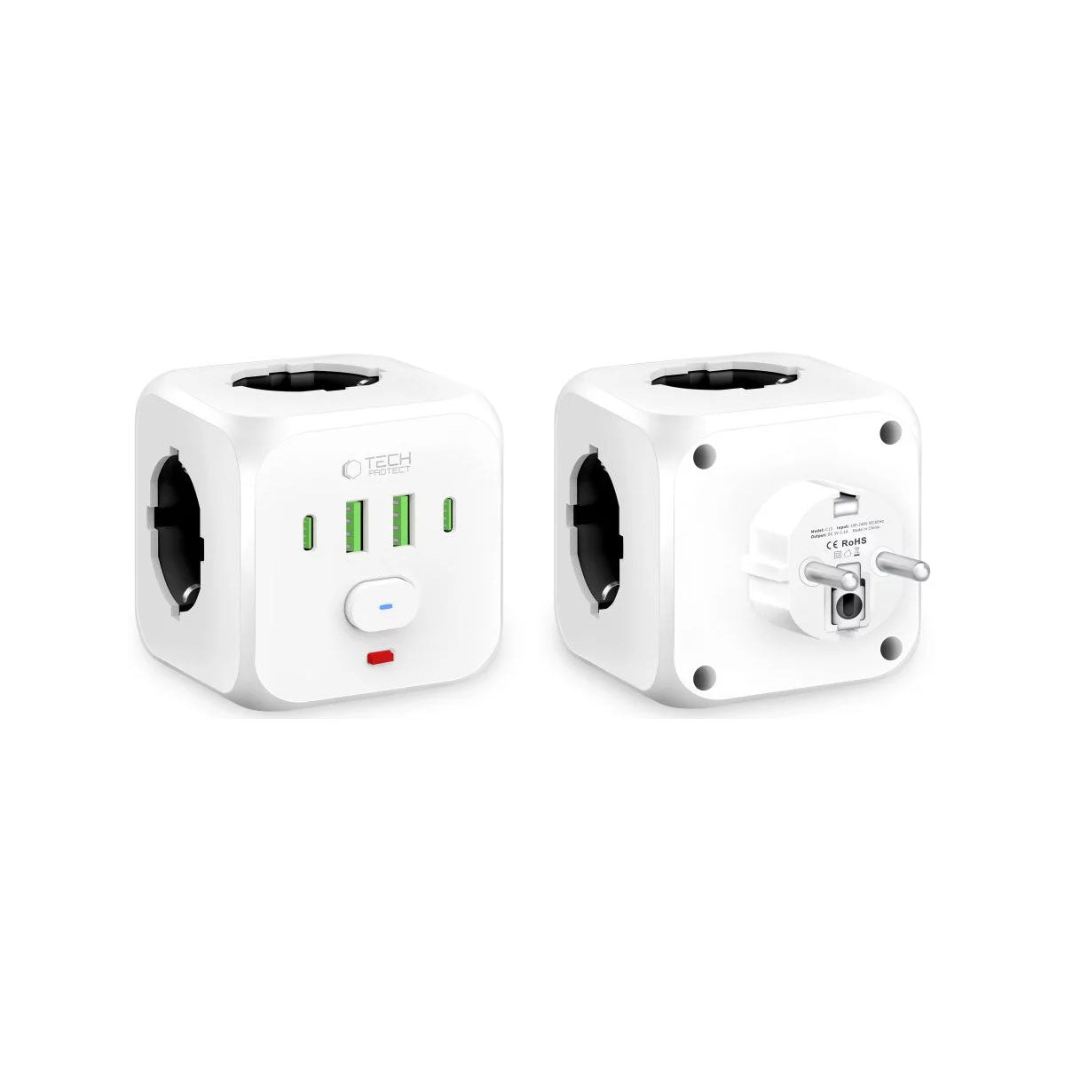 Tech-Protect PCL3X4 Power Socket | 3 Outlets, USB & Type-C, White - MIZO.at
