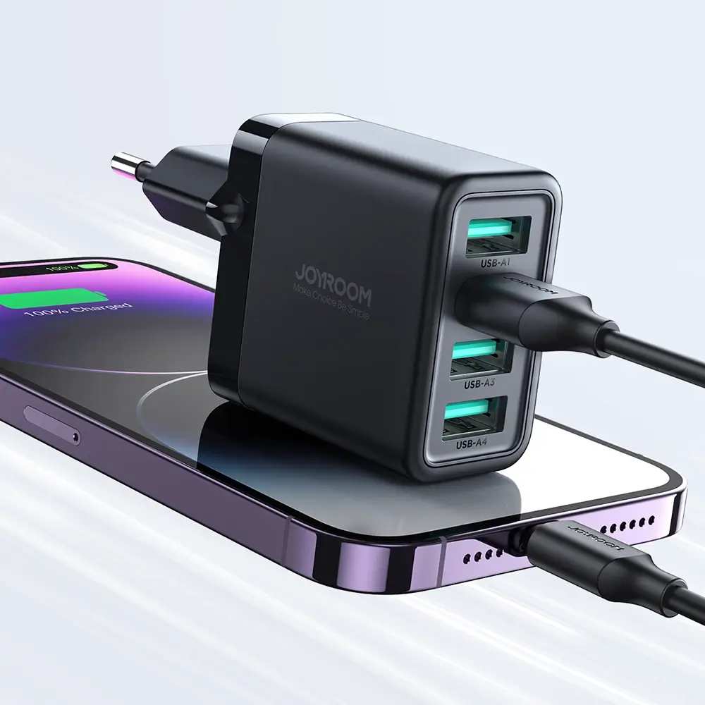 Joyroom JR-TCN03 24W 4-Port USB-A Wall Charger – Black