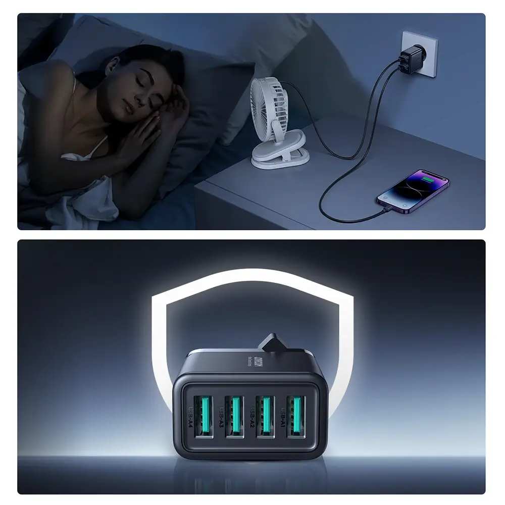 Joyroom JR-TCN03 24W 4-Port USB-A Wall Charger – Black