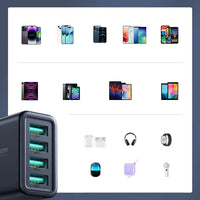 Joyroom JR-TCN03 24W 4-Port USB-A Wall Charger – Black