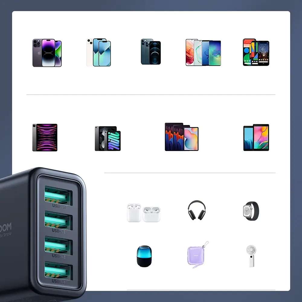 Joyroom JR-TCN03 24W 4-Port USB-A Wall Charger – Black