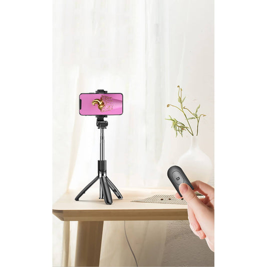 XO SS08 2-in-1 Selfie Stick Schwarz | Stativ & Bluetooth-Fernauslöser - MIZO.at