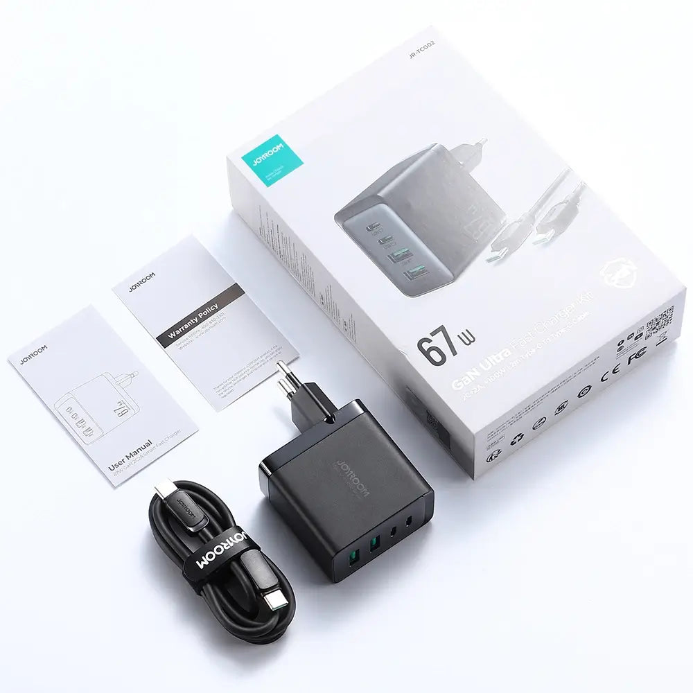 Joyroom GaN 67W 4-Port Charger + USB-C Cable | Black TCG02 - MIZO.at