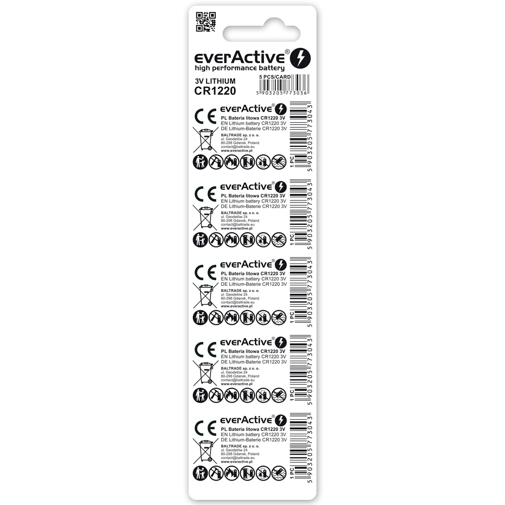 5er Pack everActive CR1220 Lithium Knopfzellen 3 V - MIZO.at